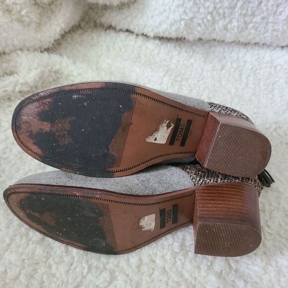 Toms Grey Bouclé Leila Ankle Block Heel Metallic Tweed Western Boho Boots - Picture 4 of 6